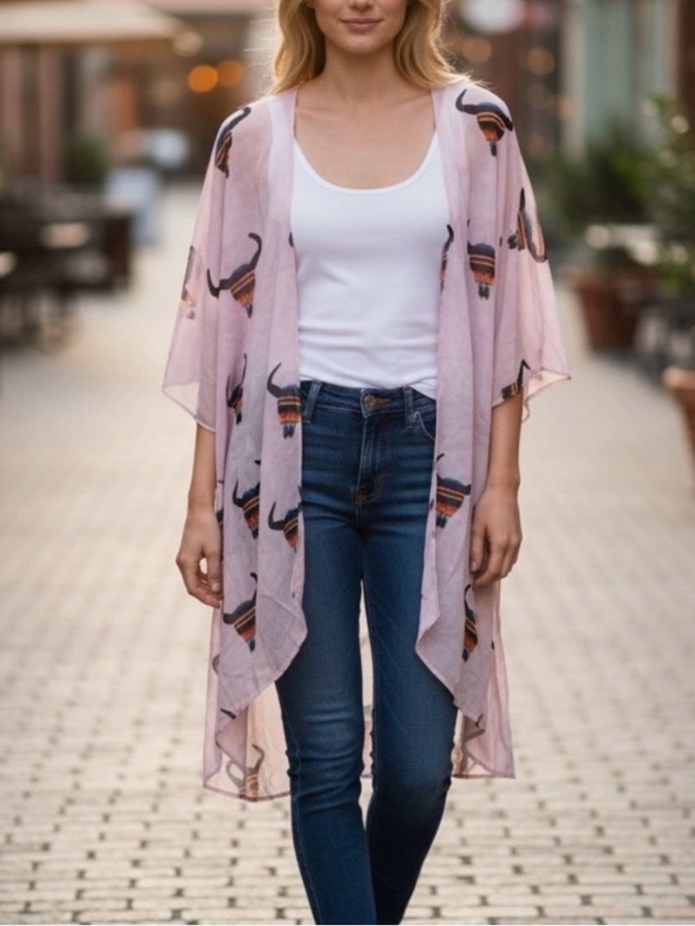 L&B Lucky & Blessed Bull Skull Kimono Duster NWT Boho Western
